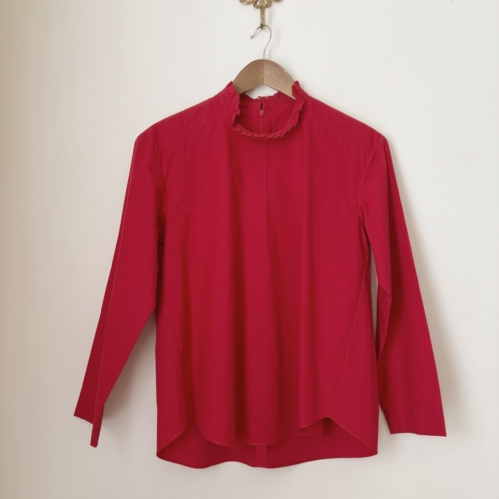 Fabiana Pigna Tomato Red Cotton Poplin Babette Ruffle Top Small